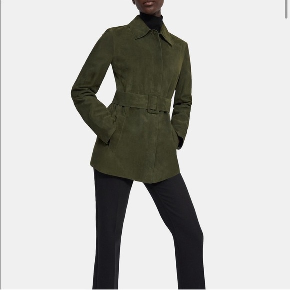 Theory Gloss Lamb Suede Belted Zip Up Utility Jacket Size 4 - Picture 1 of 15